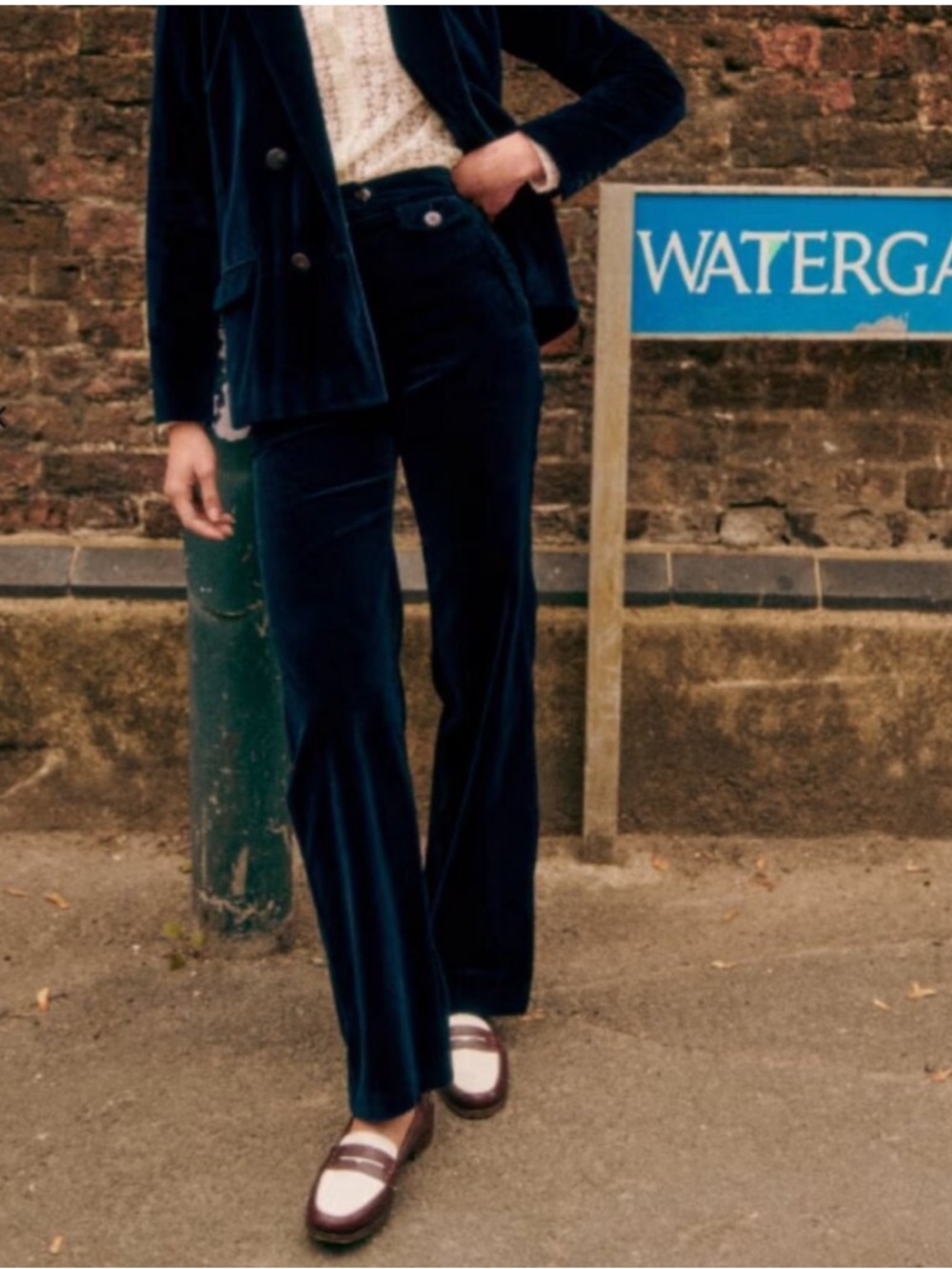 Sezane Velvet Pants Florentino Trousers Wide Leg Navy